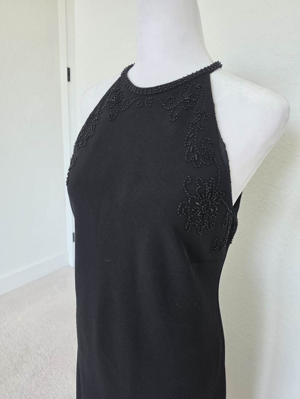 Black Cocktail Dress Beaded Halter Midi Dress Size 12 - Picture 4 of 7